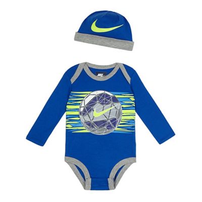 Nike Baby boys' blue football print bodysuit and hat set